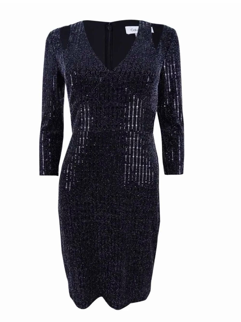 Calvin Klein cold-shoulder metallic jersey or sequin sheath dress Size 8